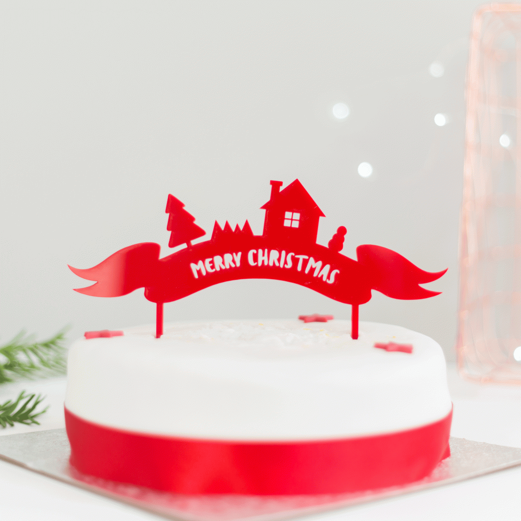 Merry Christmas Cake Topper  Rocket and Fox