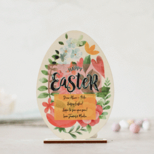 Wooden Easter Card, Spring Flowers, Personalised