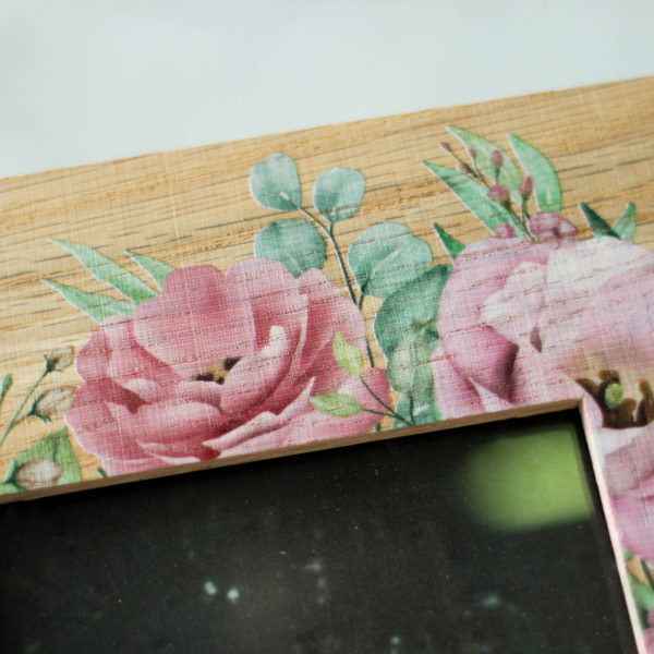 Personalised Wedding Photo Frame, Oak With Peonies