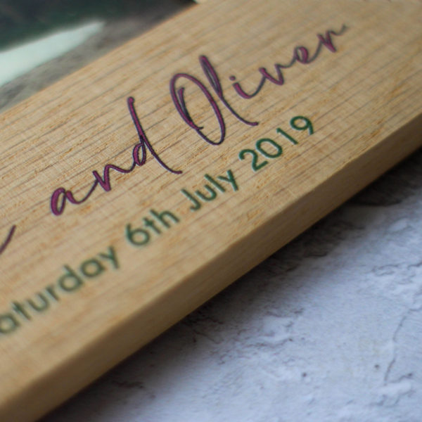 Personalised Wedding Photo Frame, Oak With Peonies